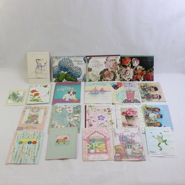 Mixed Lot of 20 Feminine and Children's Birthday Cards With Envelopes