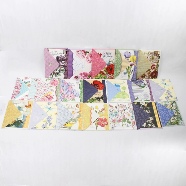 Lot of 20 Floral-Themed Birthday Cards With Envelopes