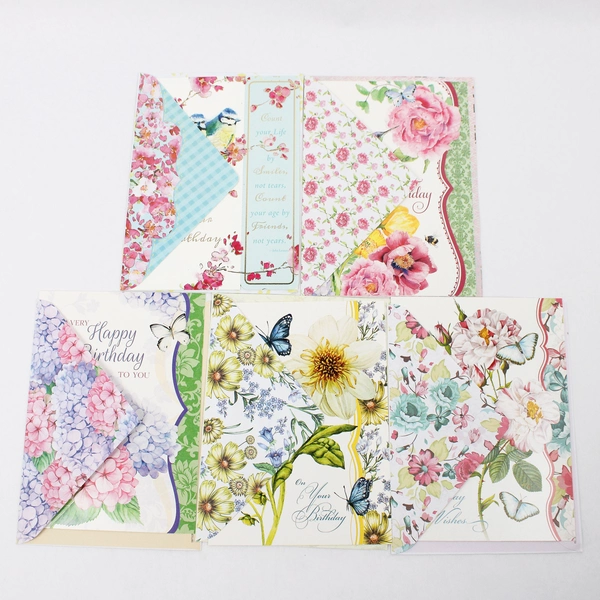 Lot of 20 Floral-Themed Birthday Cards With Envelopes