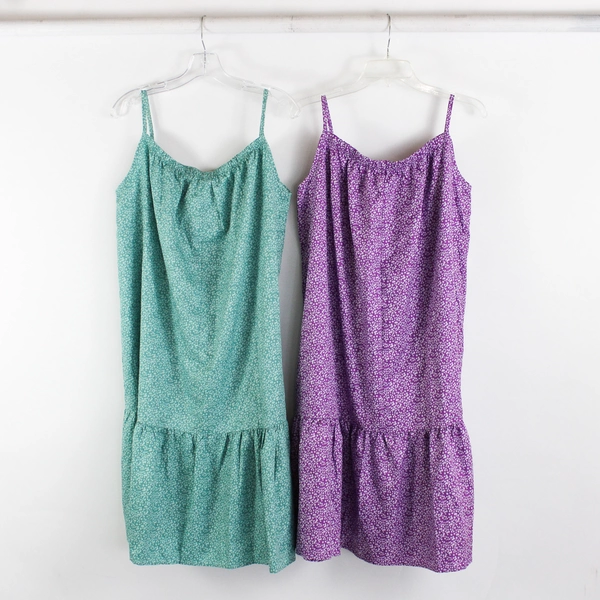 Lot of 2 Floral Patterned Midi Shift Dresses Women's Large Green and Purple