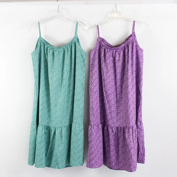 Lot of 2 Floral Patterned Midi Shift Dresses Women's Large Green and Purple