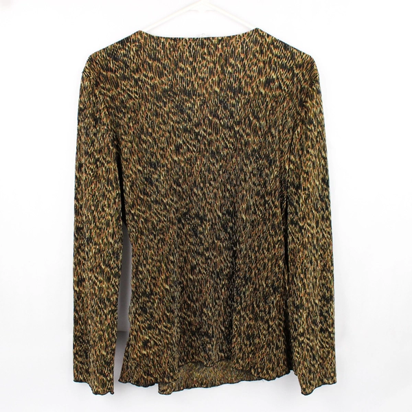 Notations Green Brown Black Speckled Ribbed Long-Sleeved Blouse Women's Large