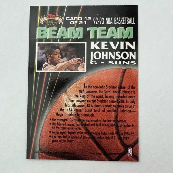 1992-1993 Topps Stadium Club NBA Members Only Kevin Johnson Beam Team 12 of 21