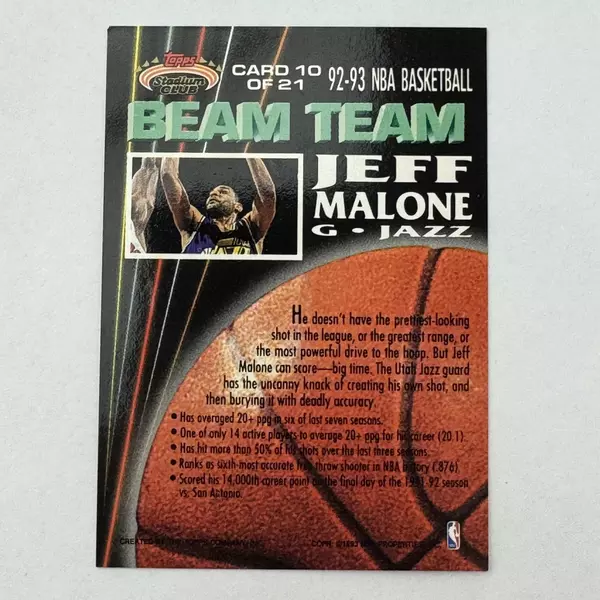 1992-1993 Topps Stadium Club NBA Members Only Jeff Malone Beam Team 10 of 21