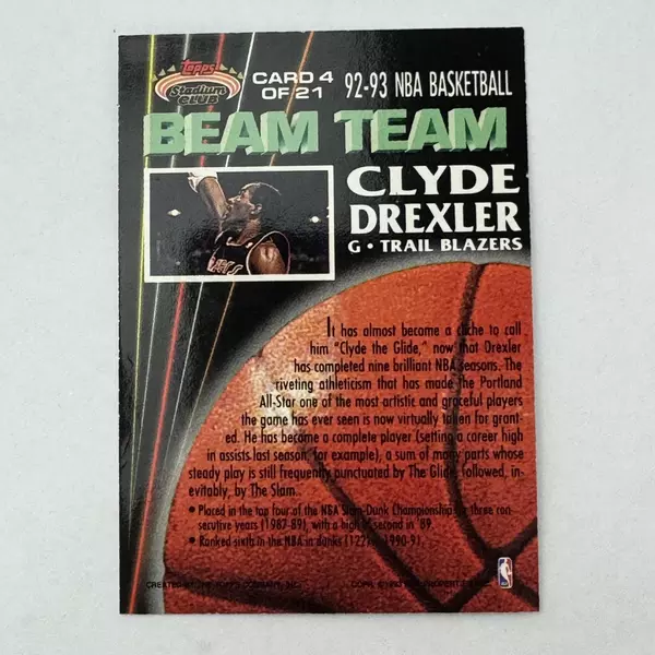 1992-1993 Topps Stadium Club NBA Members Only Clyde Drexler Beam Team 4 of 21