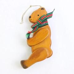 Vintage Jointed Wooden Bear Christmas Tree Ornament 5.5"