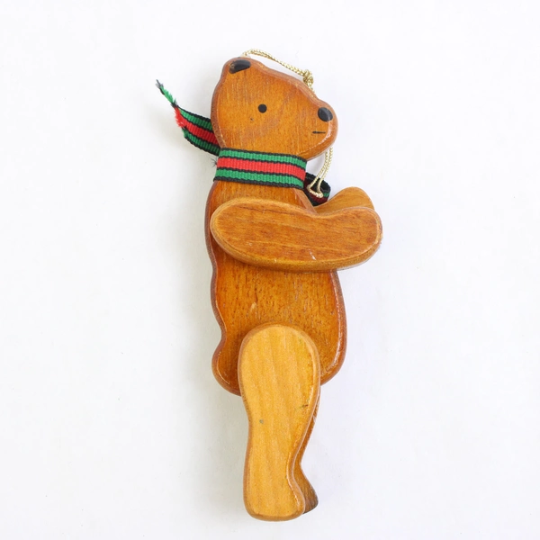 Vintage Jointed Wooden Bear Christmas Tree Ornament 5.5"