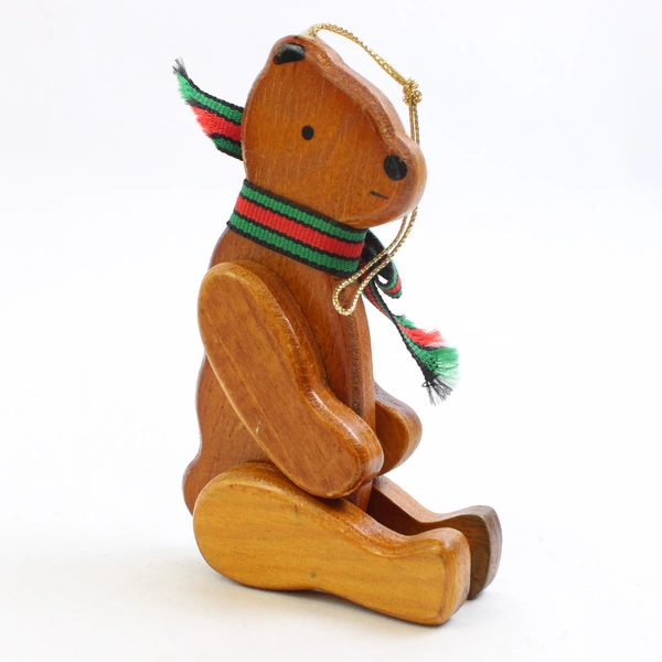 Vintage Jointed Wooden Bear Christmas Tree Ornament 5.5"