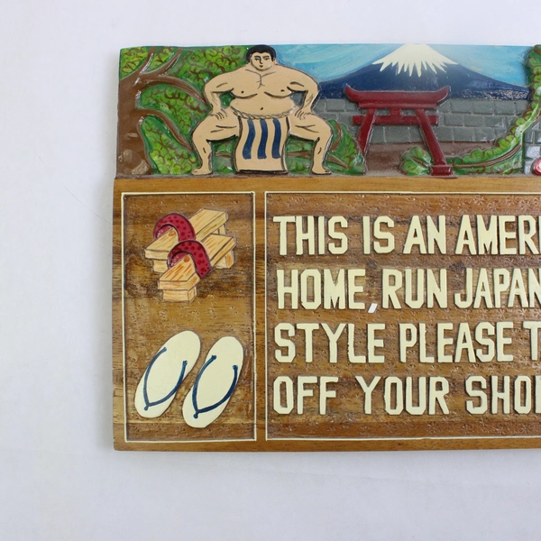Handcrafted Wooden Japanese Theme Shoes Off Plaque