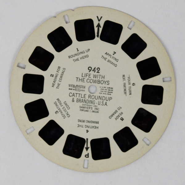 Vintage View-Master 1951 Life With Cowboys Cattle Roundup & Branding Reel #942