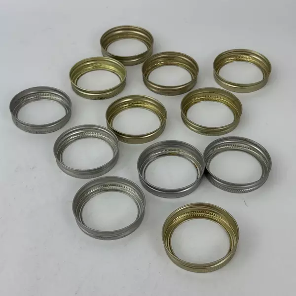 Lot of 12 Narrow Mouth Canning Jar Rings Silver And Gold