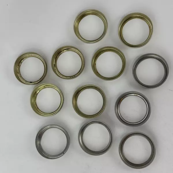 Lot of 12 Narrow Mouth Canning Jar Rings Silver And Gold