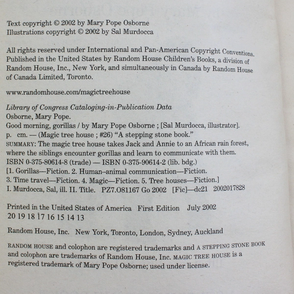 Good Morning Gorillas by Mary Pope Osborne Magic Tree House #26 Paperback 2002