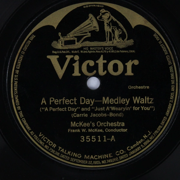 Victor 33 RPM Record Perfect Day-Medley Waltz/In Wintertime Waltz 1908