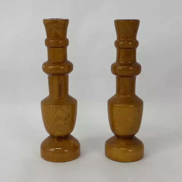 Handmade Orange Wood Taper Candle Holders 8.75 Inch