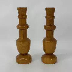 Handmade Orange Wood Taper Candle Holders 8.75 Inch