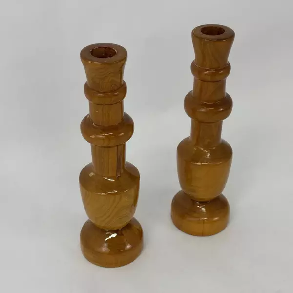 Handmade Orange Wood Taper Candle Holders 8.75 Inch