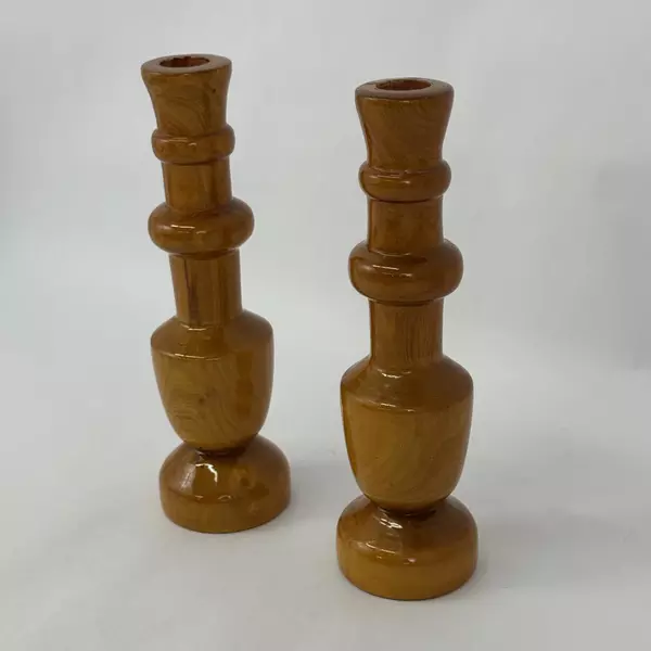 Handmade Orange Wood Taper Candle Holders 8.75 Inch