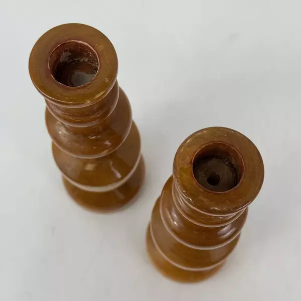 Handmade Orange Wood Taper Candle Holders 8.75 Inch