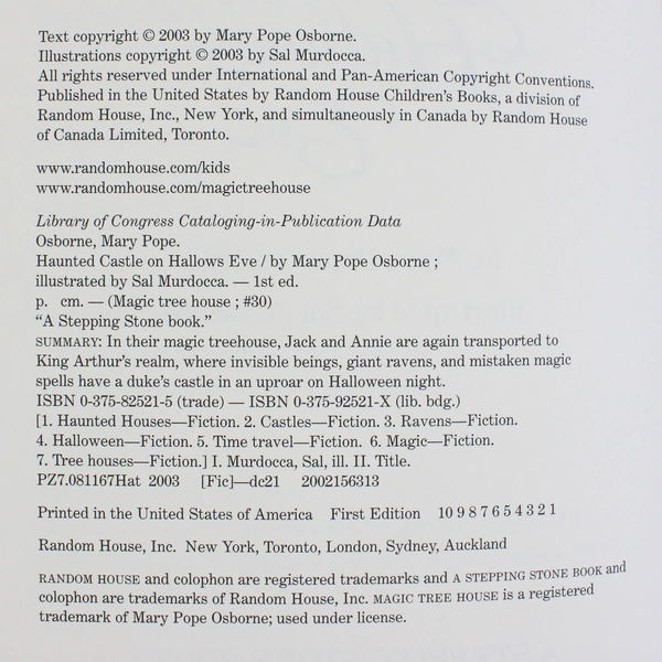 Haunted Castle on Hallows Eve by Mary Pope Osborne A Merlin Mission 2003 HC DJ