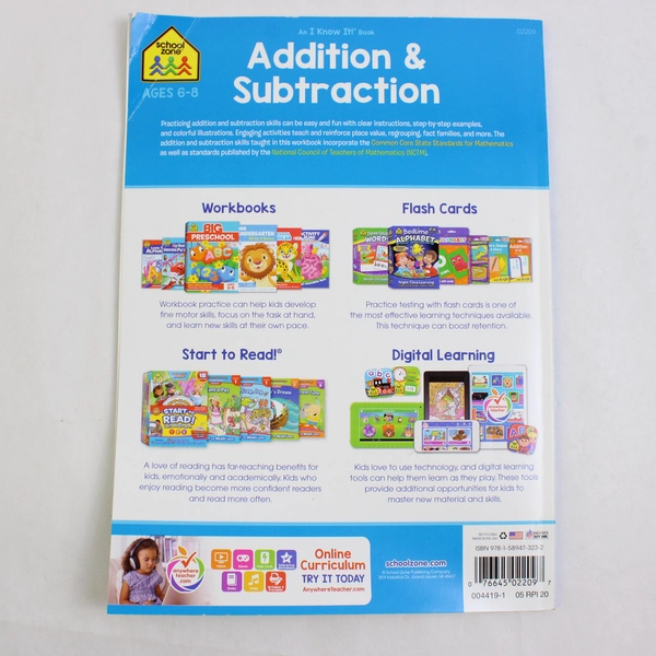 Addition & Subtraction School Zone I Know It! Book 2019 Workbook Ages 6-8