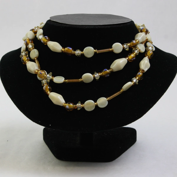 Hand-Blown Glass Beaded Necklace 23" Yellow & White