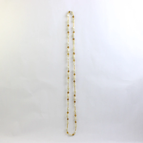 Hand-Blown Glass Beaded Necklace 23" Yellow & White
