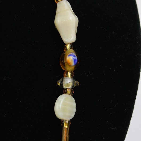 Hand-Blown Glass Beaded Necklace 23" Yellow & White