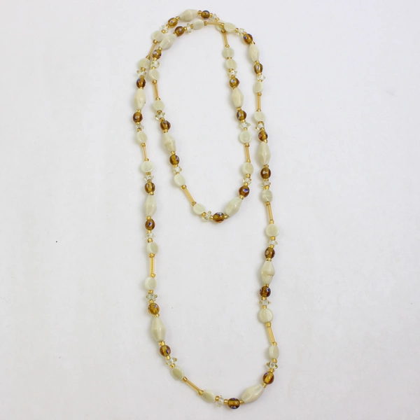 Hand-Blown Glass Beaded Necklace 23" Yellow & White