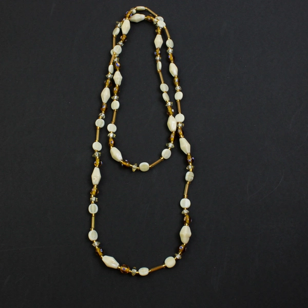 Hand-Blown Glass Beaded Necklace 23" Yellow & White