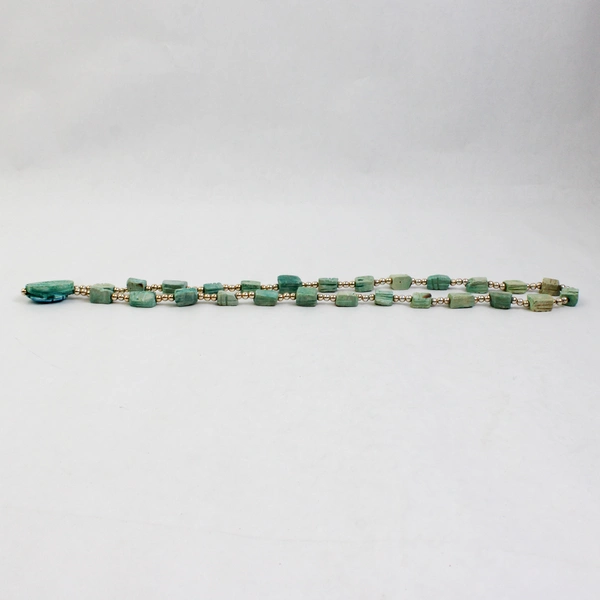 Turquoise Blue and Silver-Tone Beaded Scarab Necklace 14.5"