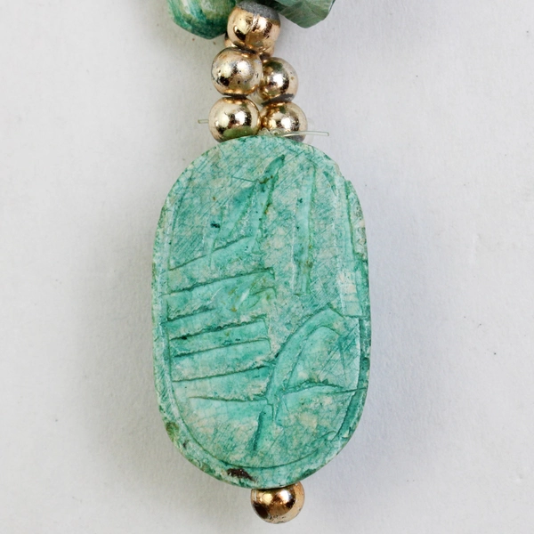 Turquoise Blue and Silver-Tone Beaded Scarab Necklace 14.5"