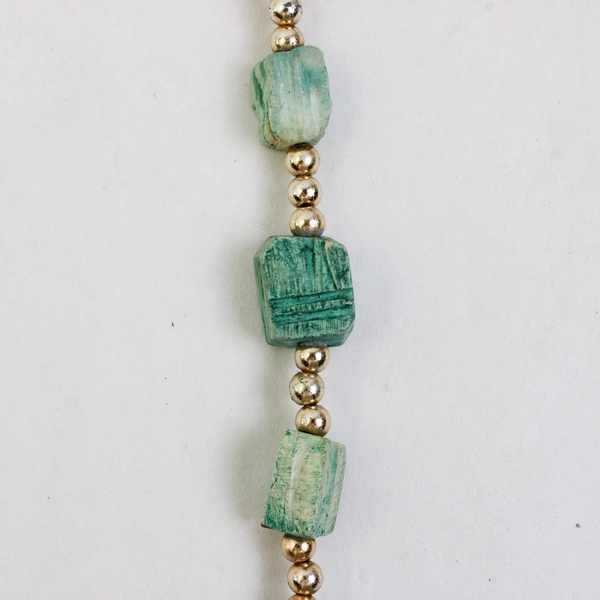 Turquoise Blue and Silver-Tone Beaded Scarab Necklace 14.5"