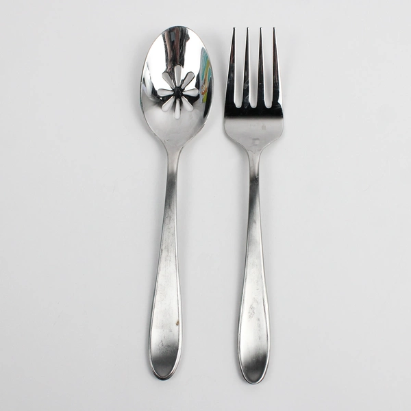 Set Of 2 Mikasa Prescott Satin (Stainless) Flatware Serving Fork & Slotted Spoon