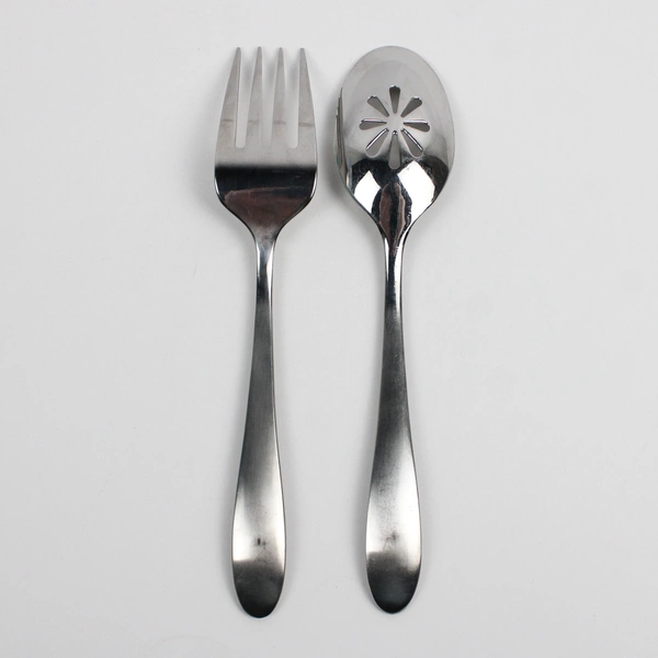 Set Of 2 Mikasa Prescott Satin (Stainless) Flatware Serving Fork & Slotted Spoon