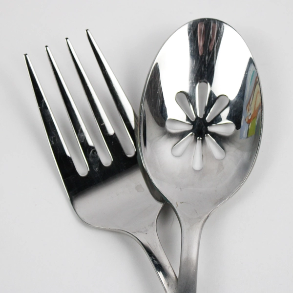 Set Of 2 Mikasa Prescott Satin (Stainless) Flatware Serving Fork & Slotted Spoon