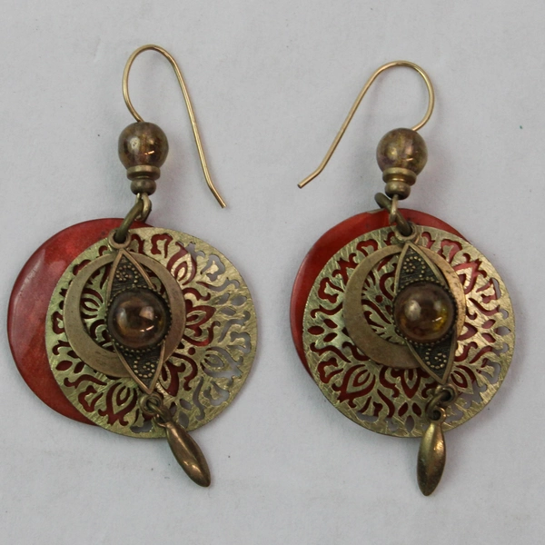 Gold-Tone and Orange Boho Dangle Drop Coin 1" Earrings