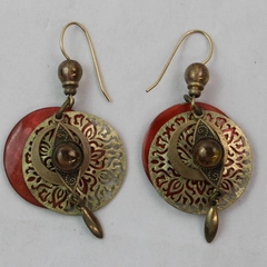 Gold-Tone and Orange Boho Dangle Drop Coin 1" Earrings