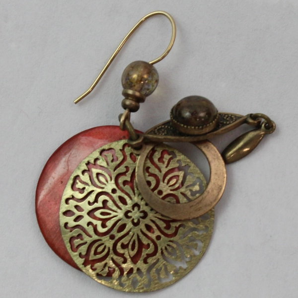 Gold-Tone and Orange Boho Dangle Drop Coin 1" Earrings