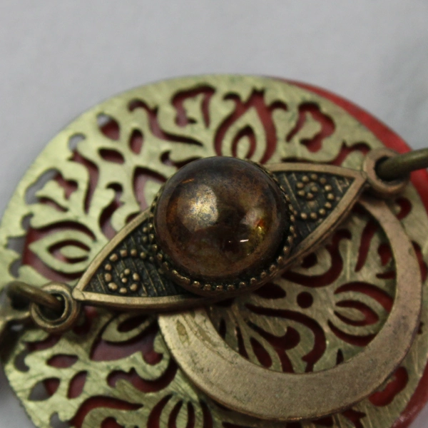 Gold-Tone and Orange Boho Dangle Drop Coin 1" Earrings