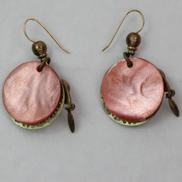 Gold-Tone and Orange Boho Dangle Drop Coin 1" Earrings