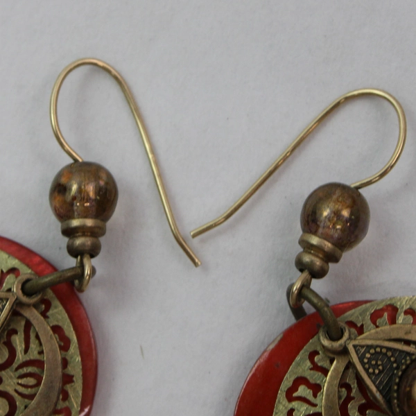 Gold-Tone and Orange Boho Dangle Drop Coin 1" Earrings
