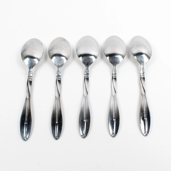 Lot Of 5 International Silver Modern Twist (Stainless, Frosted) Teaspoons