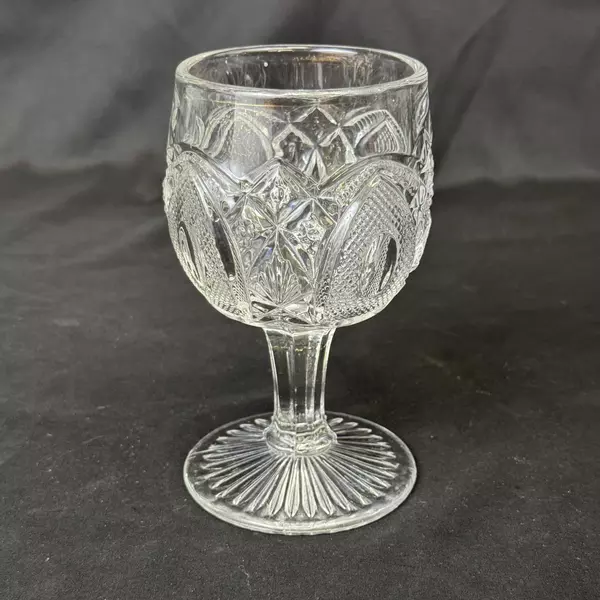 Antique U.S. Glass Cannonball Pinwheel Goblet 6 inch