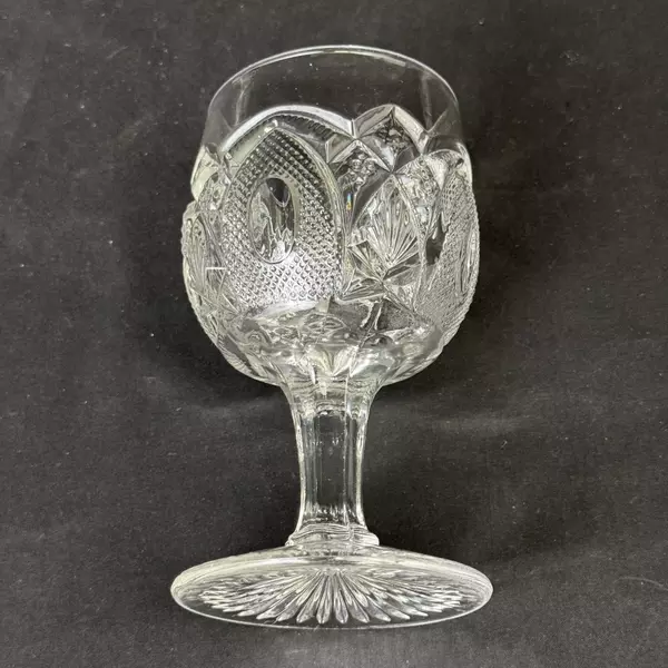 Antique U.S. Glass Cannonball Pinwheel Goblet 6 inch
