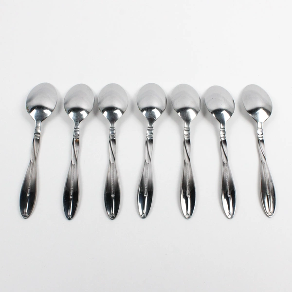 Lot Of 7 International Silver Modern Twist (Stainless, Frosted) Teaspoons