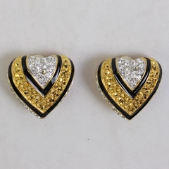 Joan Rivers Black Enamel Gold-Tone and Silver-Tone Clip On Heart Earrings