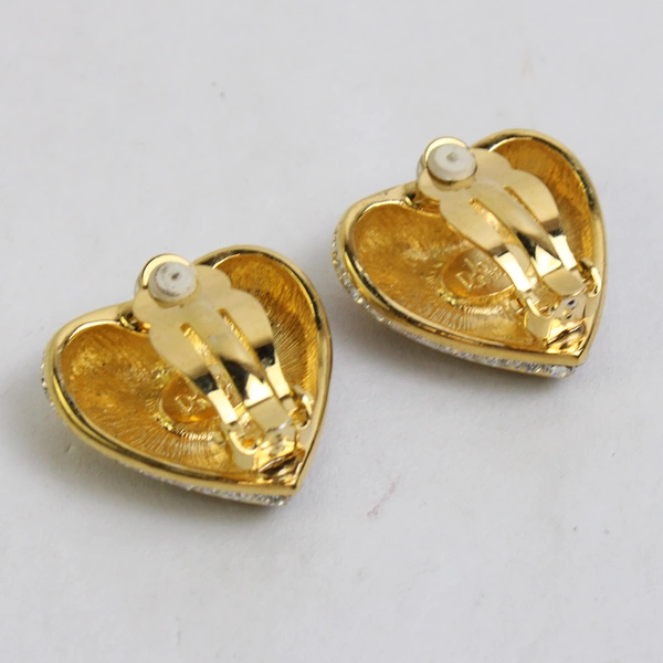 Joan Rivers Black Enamel Gold-Tone and Silver-Tone Clip On Heart Earrings