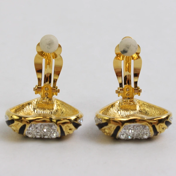 Joan Rivers Black Enamel Gold-Tone and Silver-Tone Clip On Heart Earrings