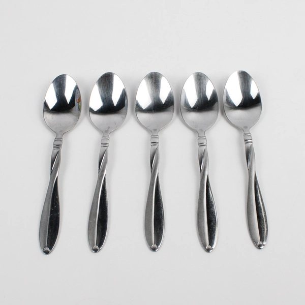 Lot Of 5 International Silver Modern Twist (Stainless, Frosted) Soup Spoons